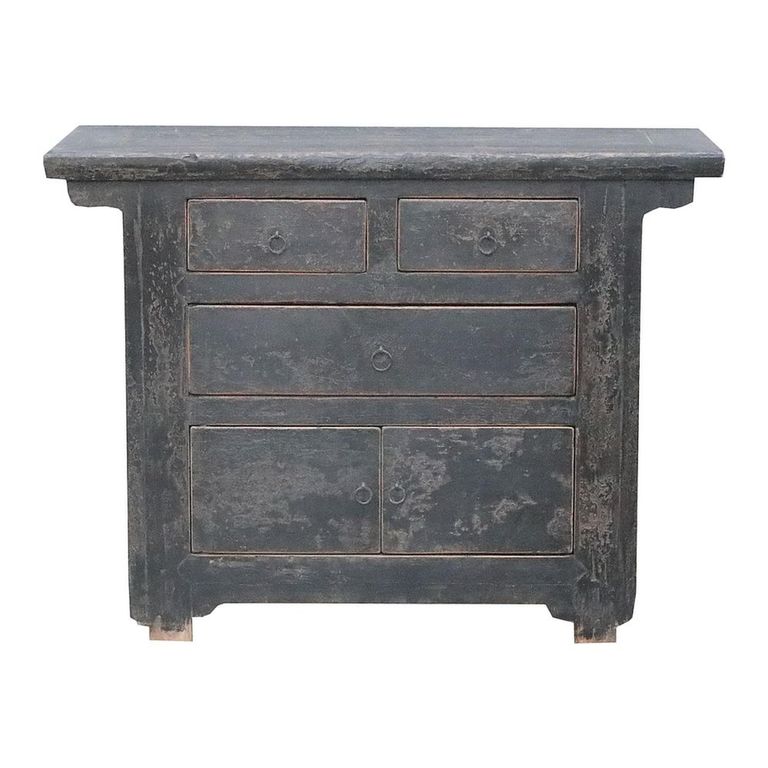 Unique One of a Kind - Distressed Sideboard - 2 Door 3 Drawer - 110cm - Small - Black - Elm Wood