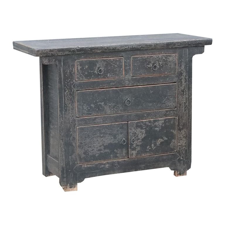 Unique One of a Kind - Distressed Sideboard - 2 Door 3 Drawer - 110cm - Small - Black - Elm Wood