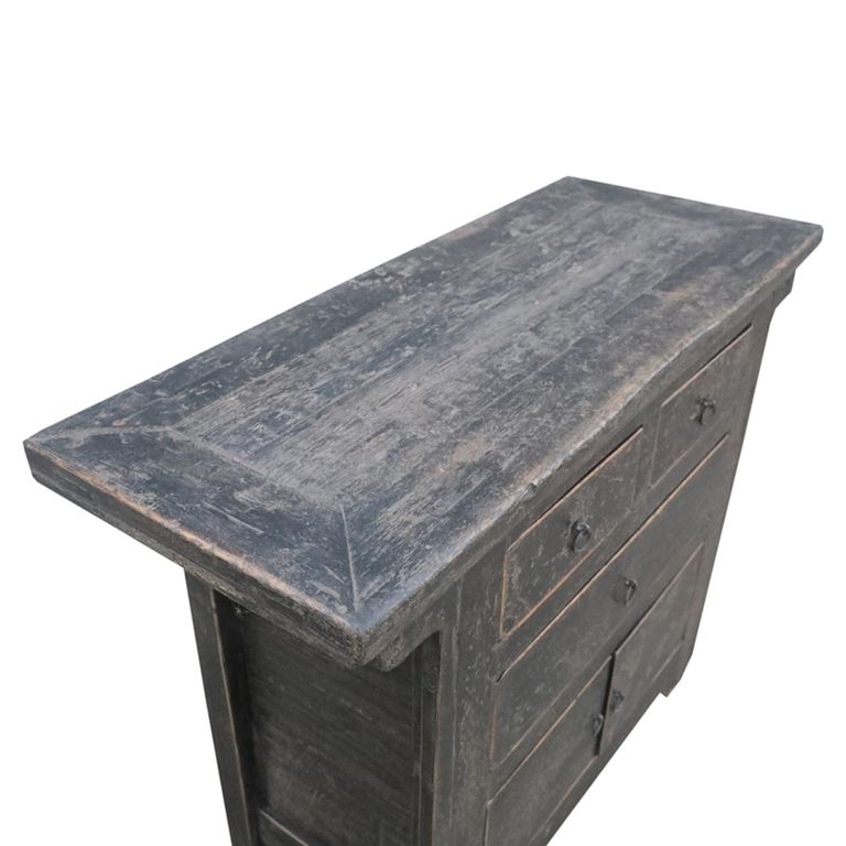 Unique One of a Kind - Distressed Sideboard - 2 Door 3 Drawer - 110cm - Small - Black - Elm Wood