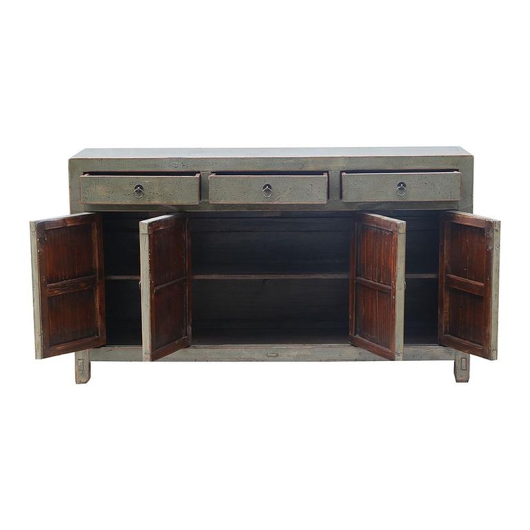 Distressed Sideboard - 4 Door 3 Drawer - 156cm - Medium - Grey - Wooden