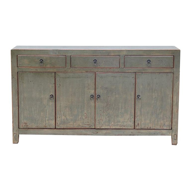 Distressed Sideboard - 4 Door 3 Drawer - 156cm - Medium - Grey - Wooden