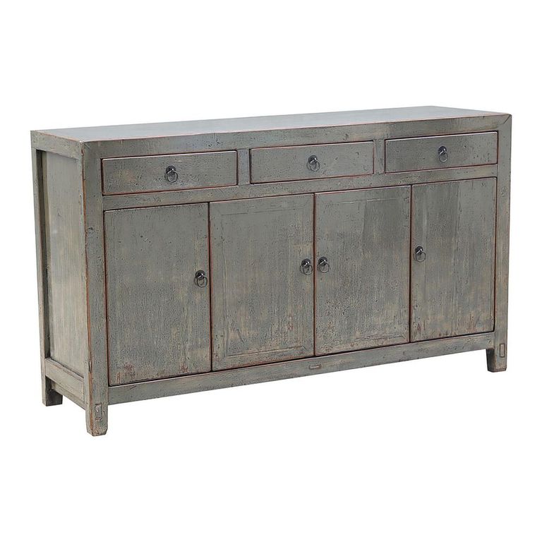 Distressed Sideboard - 4 Door 3 Drawer - 156cm - Medium - Grey - Wooden