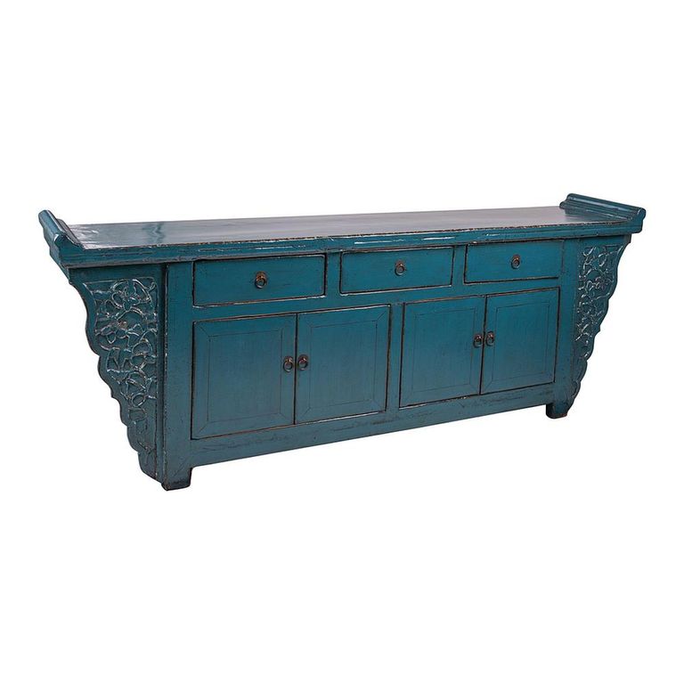 Distressed Sideboard - 4 Door 3 Drawer - 210cm - Extra Large - Blue - Lacquered Pine Wood