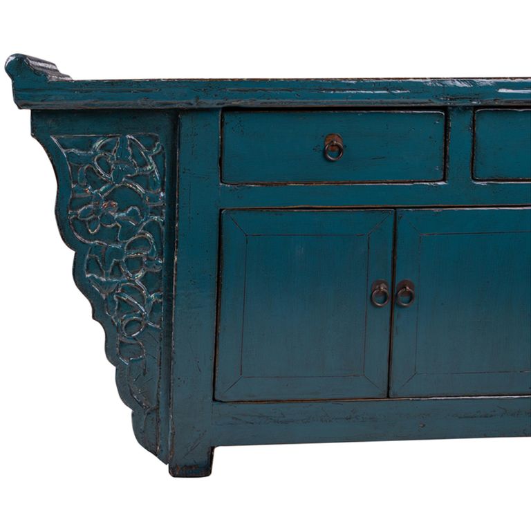 Distressed Sideboard - 4 Door 3 Drawer - 210cm - Extra Large - Blue - Lacquered Pine Wood