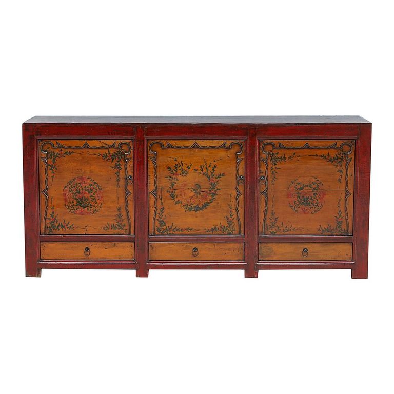 Hand Painted Sideboard - 3 Door 3 Drawer - 193cm - Extra Large - Rich Red - Elm Wood