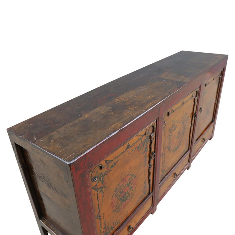 Hand Painted Sideboard - 3 Door 3 Drawer - 193cm - Extra Large - Rich Red - Elm Wood