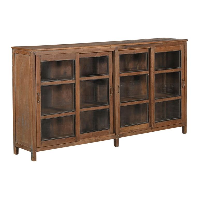 Sideboard - 4 Sliding Door - 184cm - Extra Large - Rustic Brown - Glass and Wood