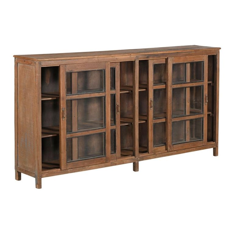 Sideboard - 4 Sliding Door - 184cm - Extra Large - Rustic Brown - Glass and Wood