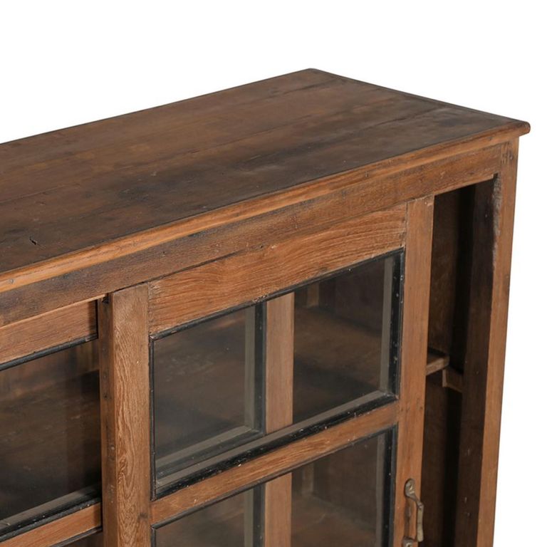 Sideboard - 4 Sliding Door - 184cm - Extra Large - Rustic Brown - Glass and Wood