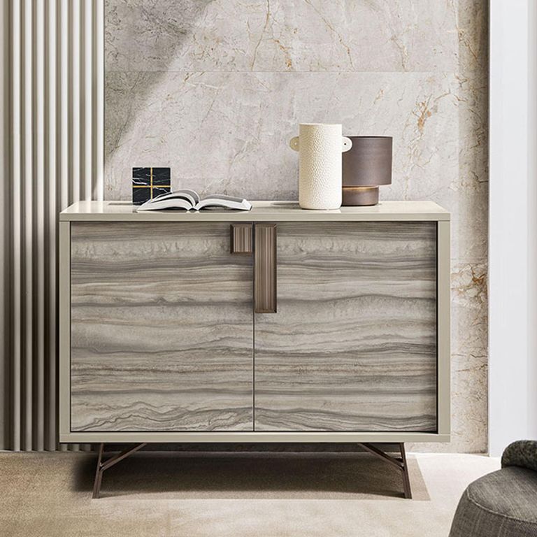 Jupiter Sideboard - 2 Door - Small - Eco Stone and High Gloss Pearl Line