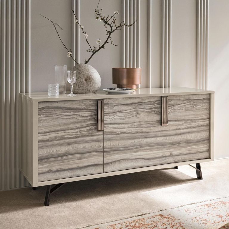 Jupiter Sideboard - 3 Door - Medium - Eco Stone and High Gloss Pearl Line
