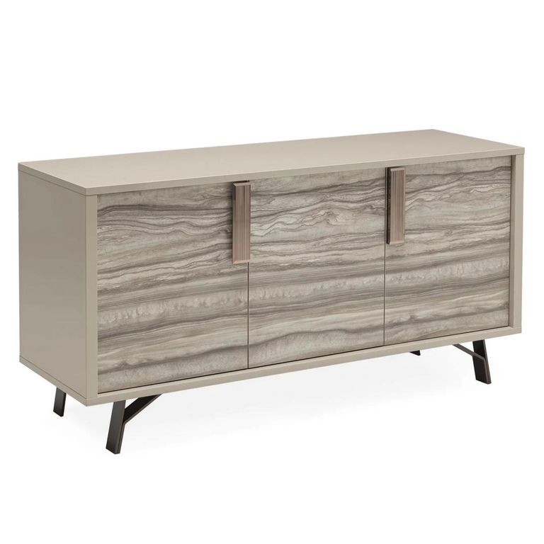 Jupiter Sideboard - 3 Door - Medium - Eco Stone and High Gloss Pearl Line