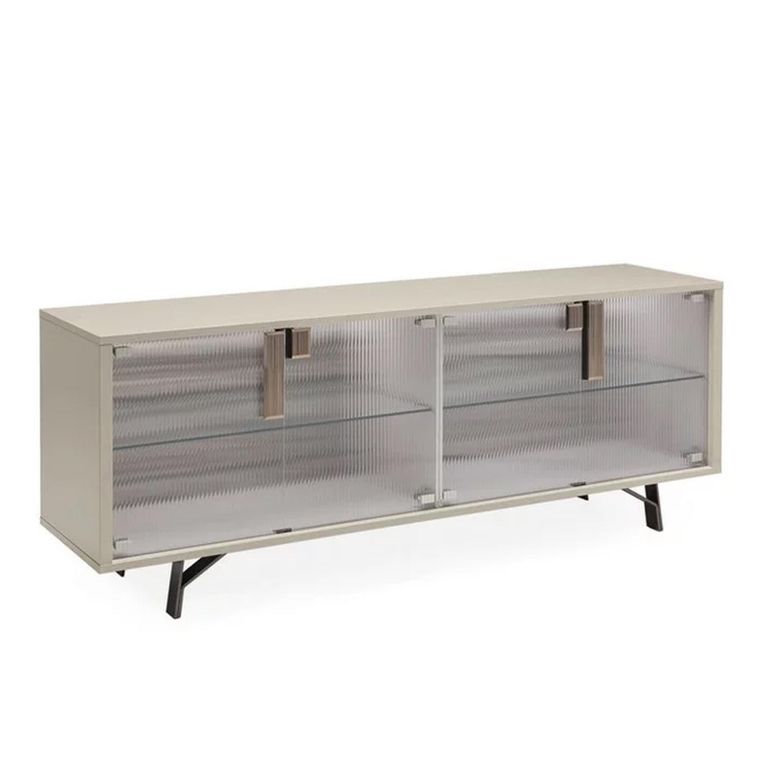 Jupiter Sideboard - with Light - 4 Fluted Glass Door - Extra Large - High Gloss Pearl Line