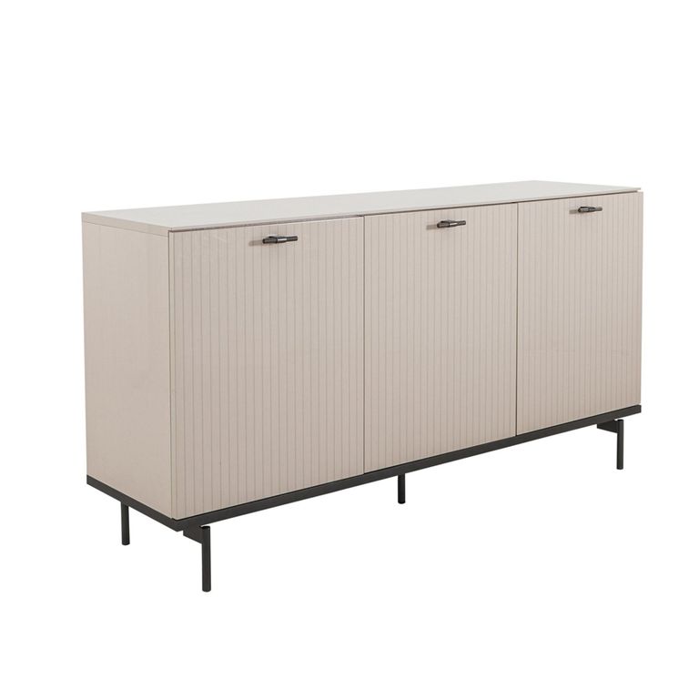 Claire Fluted Sideboard - 3 Door 1 Drawer - Large - Pearl Line Eco Veneer High Gloss and Black