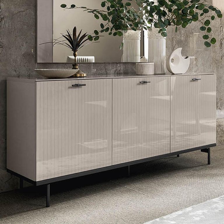 Claire Fluted Sideboard - 3 Door 1 Drawer - Extra Large - Pearl Line Eco Veneer High Gloss and Black