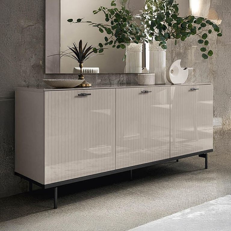 Claire Fluted Sideboard - 3 Door 1 Drawer - Large - Pearl Line Eco Veneer High Gloss and Black