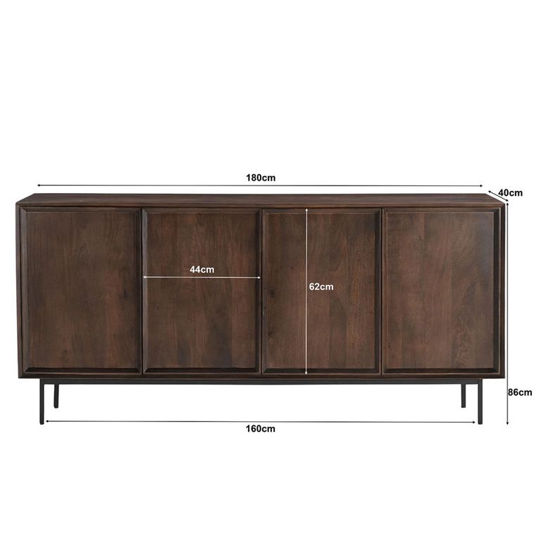 Ravenstein Sideboard - 4 Door - 180cm - Large - Chestnut - Mango Wood