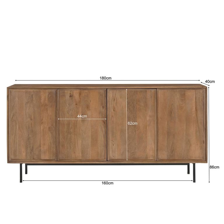 Ravenstein Sideboard - 4 Door - 180cm - Large - Natural - Mango Wood