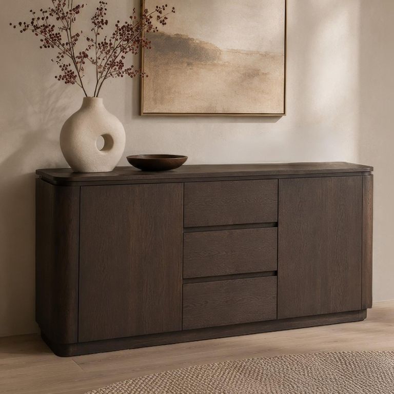 Rivano Oak Curved Sideboard - 2 Door - 3 Drawer - 180cm - Large - Basalt