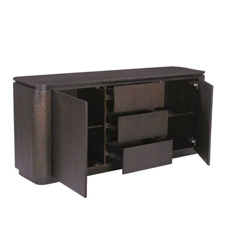 Rivano Oak Curved Sideboard - 2 Door - 3 Drawer - 180cm - Large - Basalt