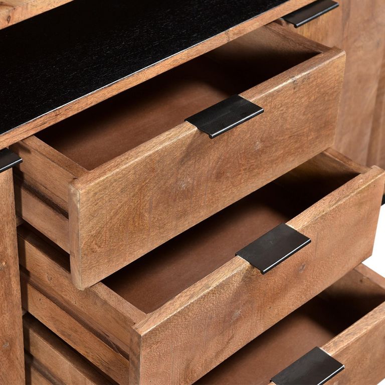 Valdez Sideboard - 2 Door - 3 Drawer - 150cm - Medium - Geometric Base - Natural - Mango Wood