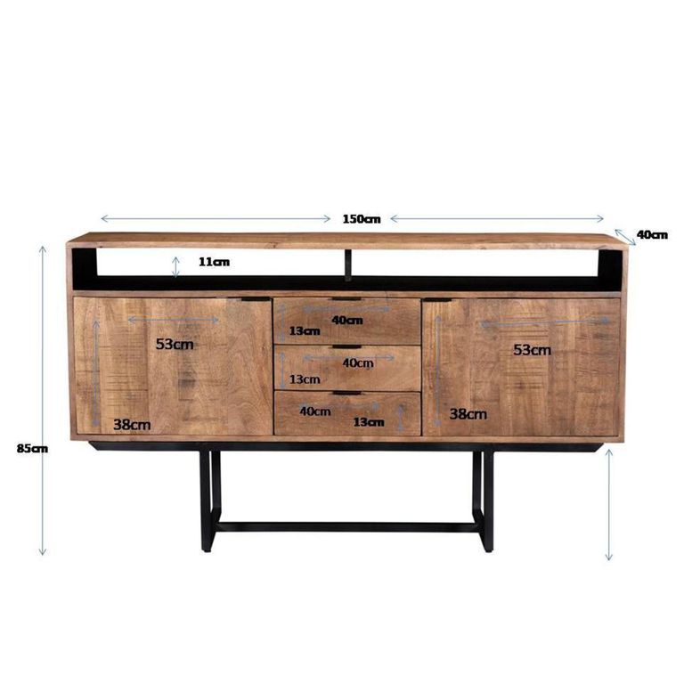 Valdez Sideboard - 2 Door - 3 Drawer - 150cm - Medium - Geometric Base - Natural - Mango Wood