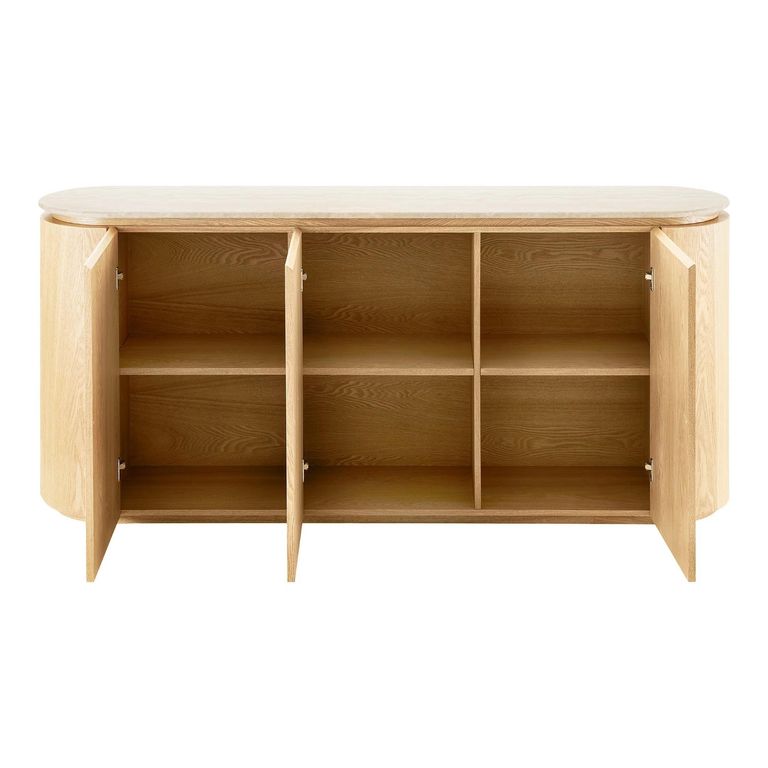 Larvik Curved Sideboard - 3 Door - Large - Off White and Natural - Granite and Wooden