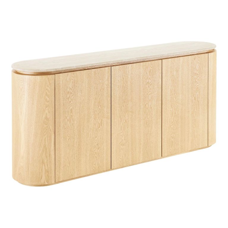 Larvik Curved Sideboard - 3 Door - Large - Off White and Natural - Granite and Wooden