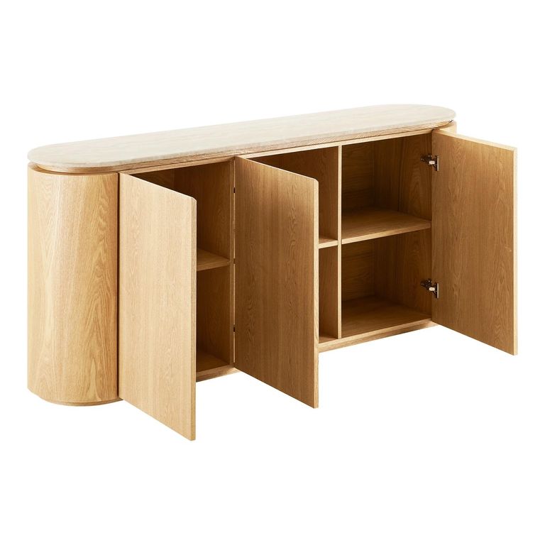 Larvik Curved Sideboard - 3 Door - Large - Off White and Natural - Granite and Wooden