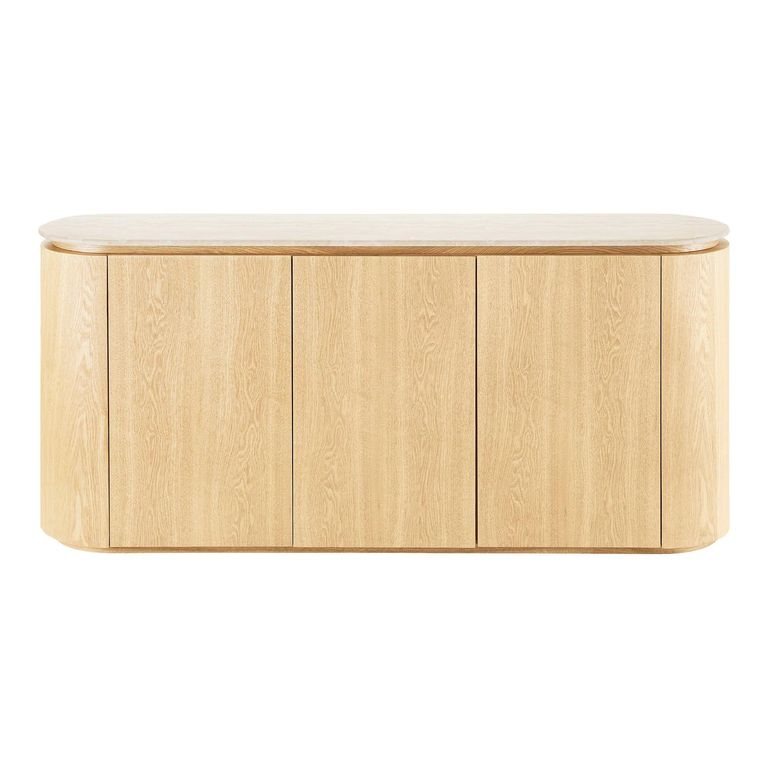 Larvik Curved Sideboard - 3 Door - Large - Off White and Natural - Granite and Wooden