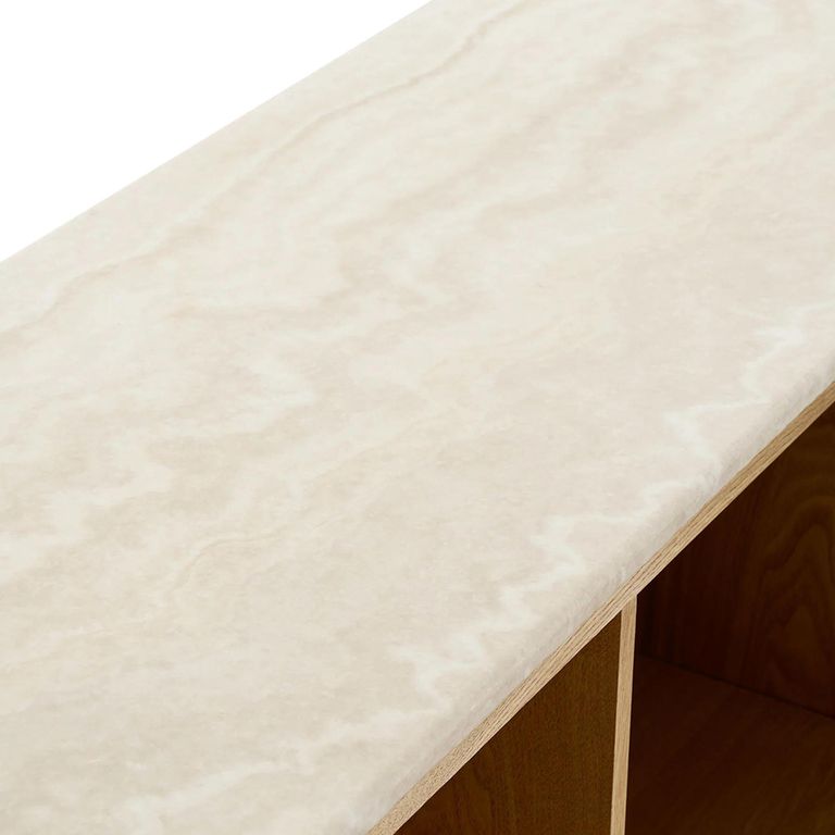 Larvik Curved Sideboard - 3 Door - Large - Off White and Natural - Granite and Wooden