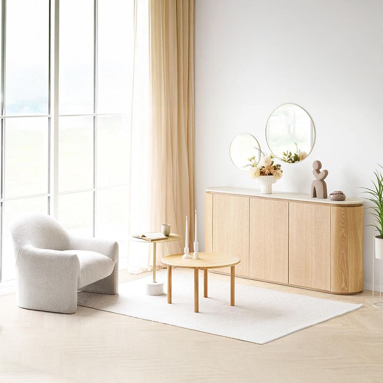 Larvik Curved Sideboard - 3 Door - Large - Off White and Natural - Granite and Wooden