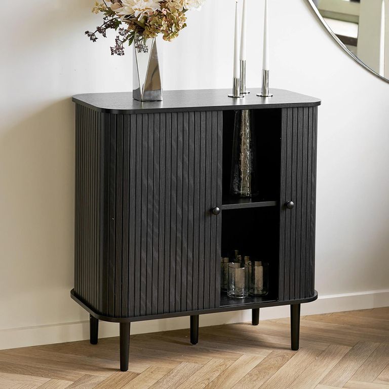 Nikko Curved Sideboard - 2 Door - Compact - Fluted - Black