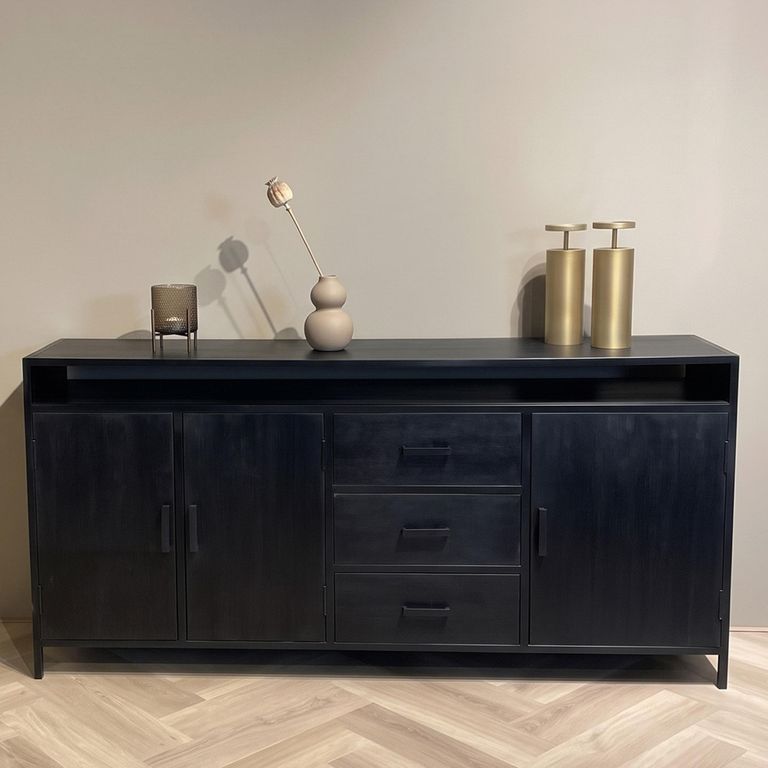 Kala Sideboard - 3 Door - 3 Drawer - 180cm - Large - Black - Mango Wood