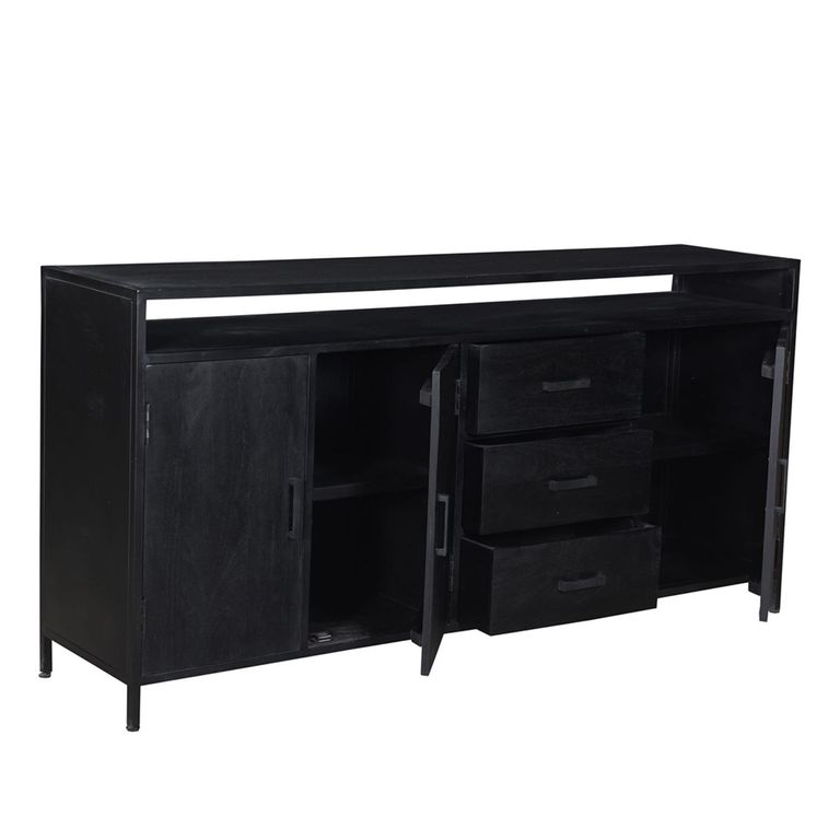 Kala Sideboard - 3 Door - 3 Drawer - 180cm - Large - Black - Mango Wood