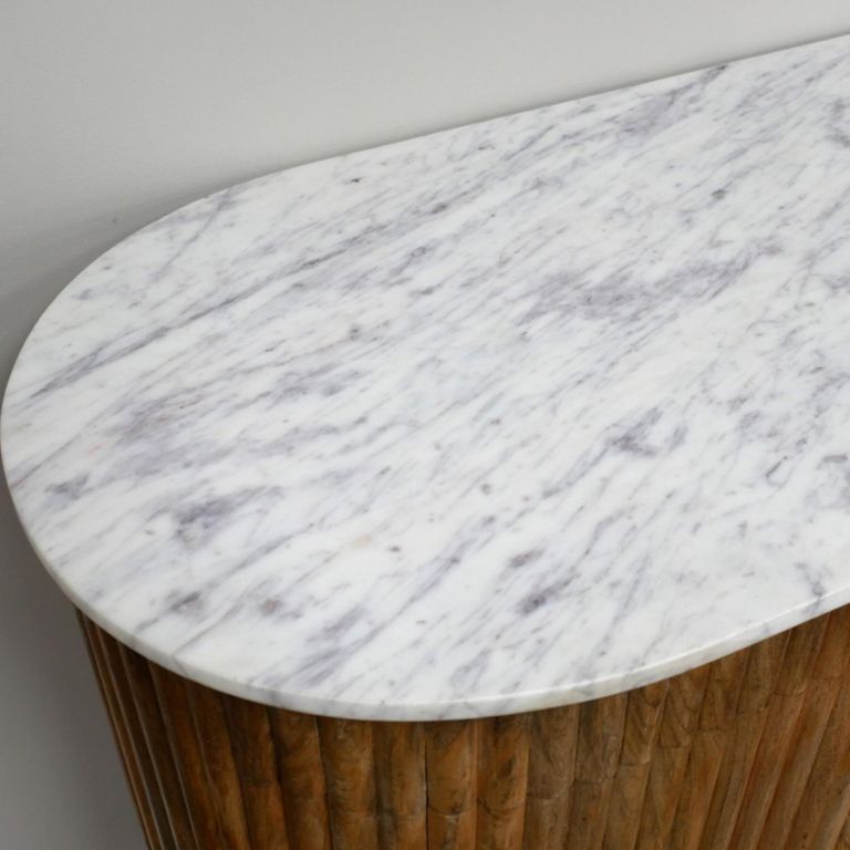Curved Sideboard - Fluted - 2 Door - 143cm - Medium - Marble Top and Mango Wood
