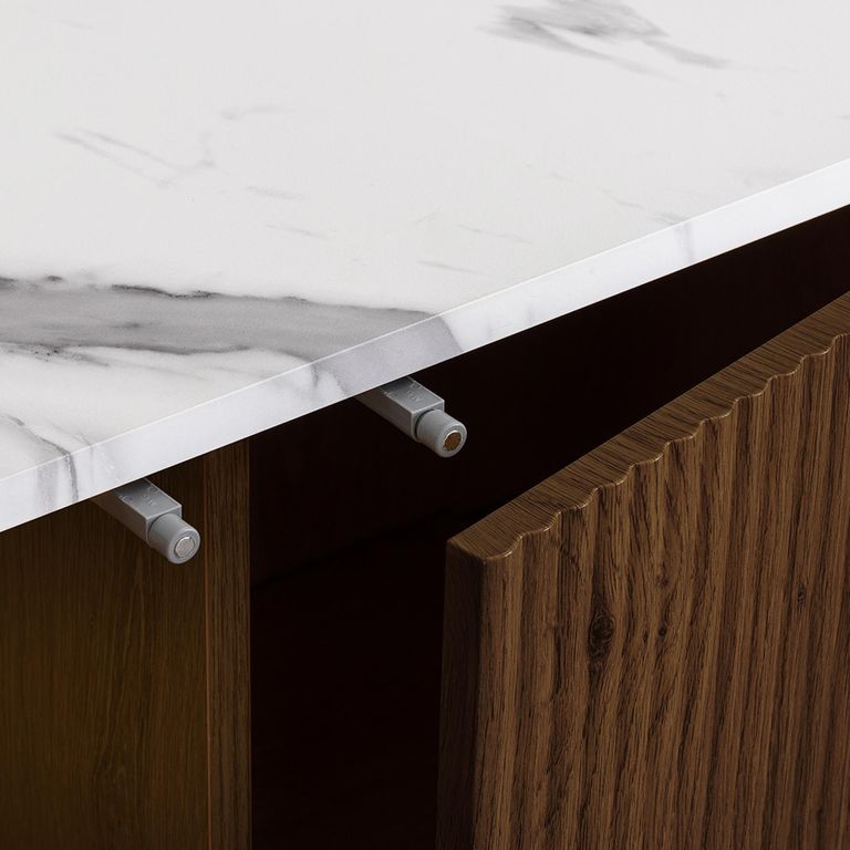 Russo Curved Sideboard - Fluted Base - 3 Door - 160cm - Medium - White and Walnut - Marble Top and Wooden