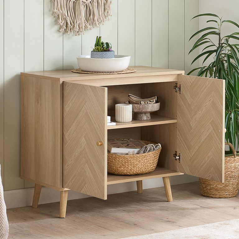 Herringford Oak Sideboard - 2 Door - 80cm - Chevron - Compact