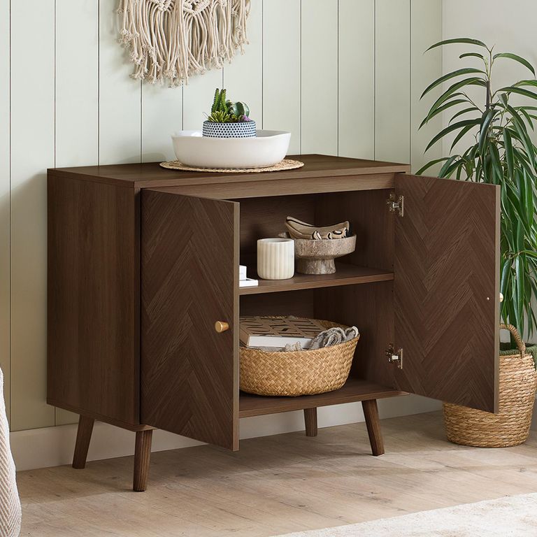 Herringford Sideboard - 2 Door - 80cm - Chevron - Compact - Walnut
