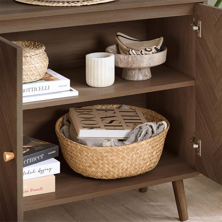 Herringford Sideboard - 2 Door - 80cm - Chevron - Compact - Walnut