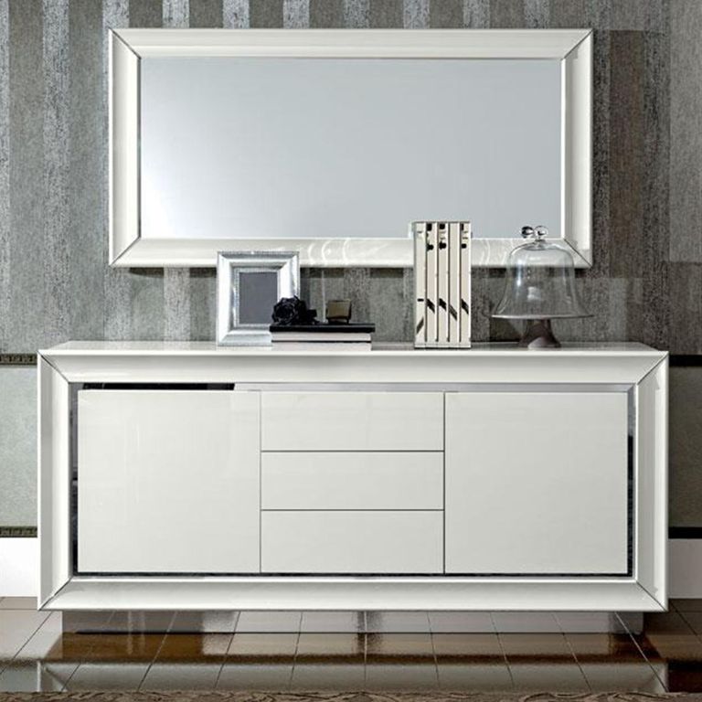Dama Italian White Sideboard - 2 Door 3 Drawer - Chrome Trim