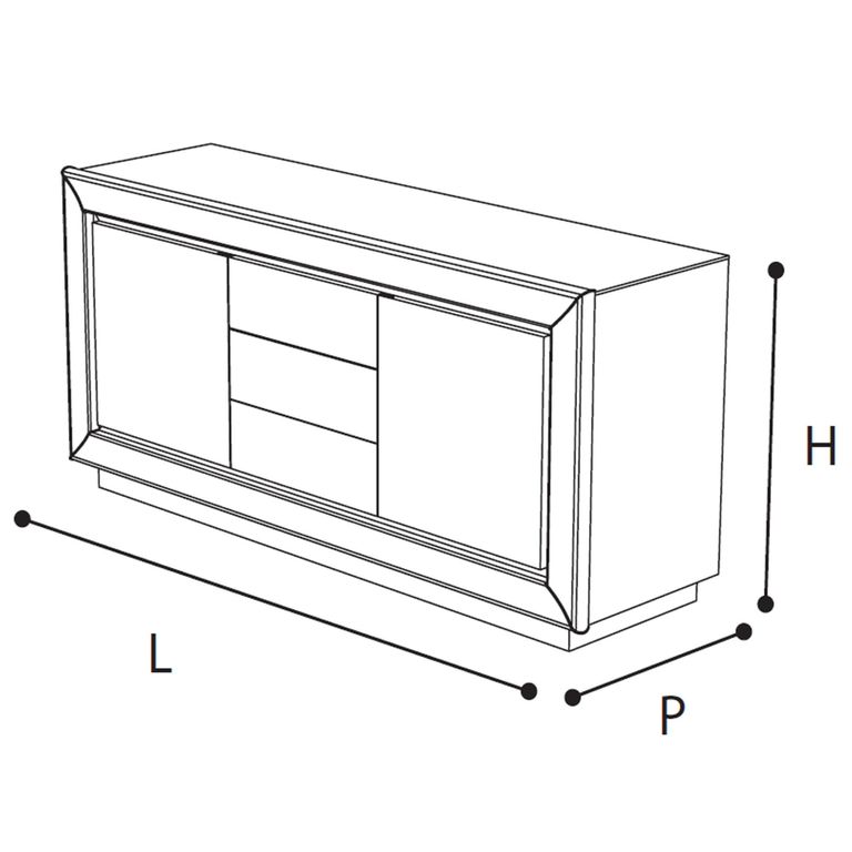 Dama Italian White Sideboard - 2 Door 3 Drawer - Chrome Trim
