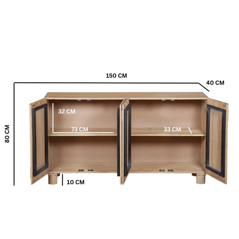 Austin Sideboard - 4 Door - 150cm - Medium - Fluted - Natural - Mango Wood