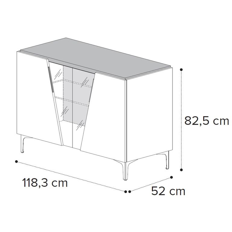 Fidia Italian Fluted Sideboard - 2 Door - Small - Emperador Taupe - Glass and Marquinia Marble Effect