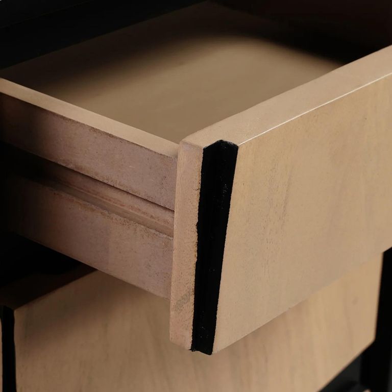 Boho Sideboard - 2 Door - 2 Drawer - 85cm - Compact - Geometric Design - Natural and Black - Mango Wood