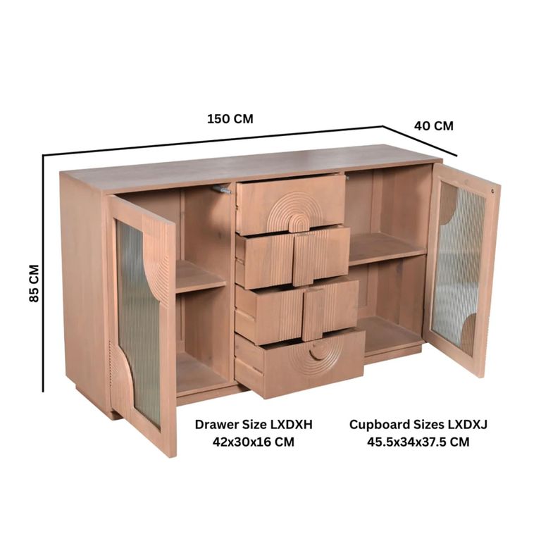 Indus Sideboard - 2 Door - 4 Drawer - 150cm - Medium - Pale Taupe - Mango Wood