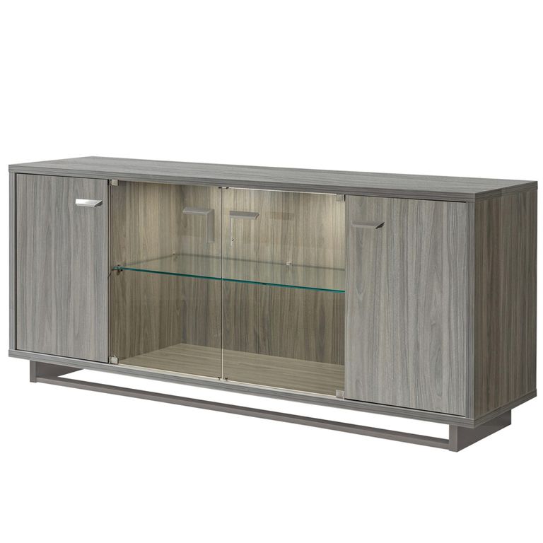Volare Italian Sideboard - 4 Door 2 Glass Door - 200cm - Extra Large - with LED Light - Venetian Grey