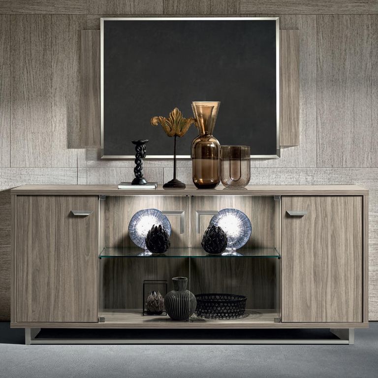 Volare Italian Sideboard - 4 Door 2 Glass Door - 200cm - Extra Large - with LED Light - Venetian Grey