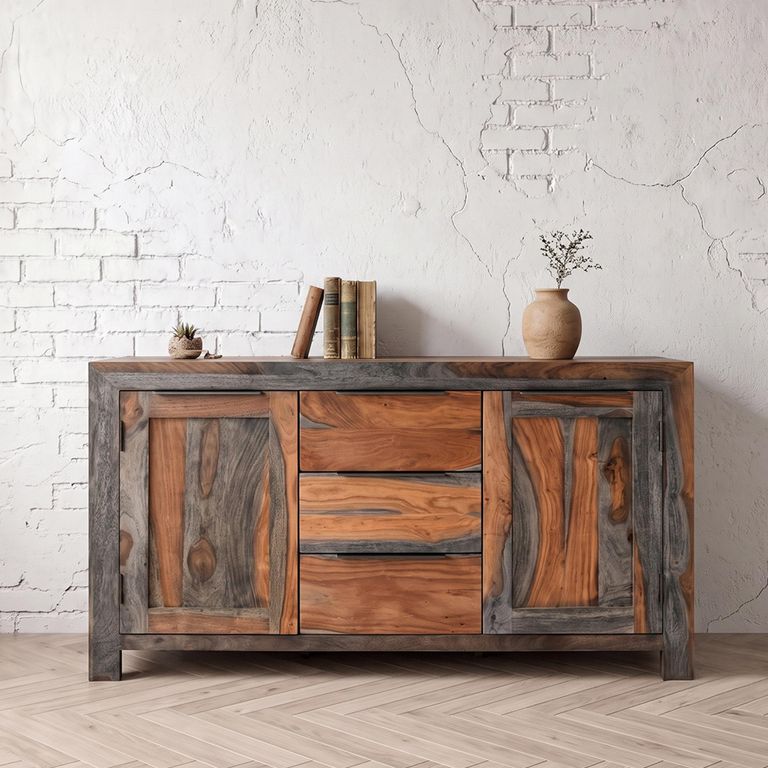 Cube Goa Petite Sideboard - 2 Door - 3 Drawer - 120cm - Rustic Sheesham
