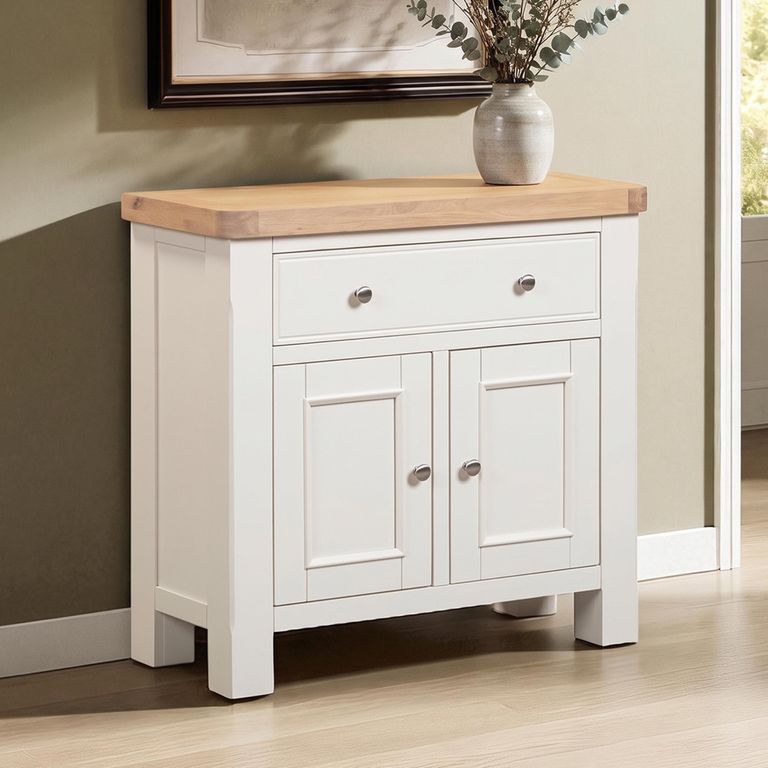 Windsor White Painted 2 Door 1 Drawer 85cm Compact Sideboard